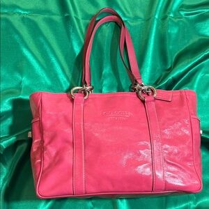 Coach East West Hot Pink Patent Leather Shoulder Bag with two side pockets